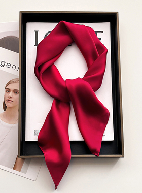纯色酒红色小方巾长条丝巾女春秋冬季护颈围脖子本命年纱巾薄围巾
