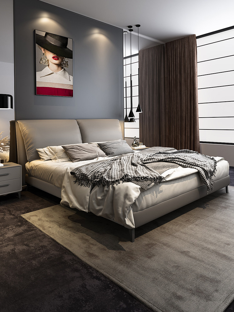 CBD官方轻奢真皮床北欧主卧现代简约储物软包床小户型1.8米卧室双