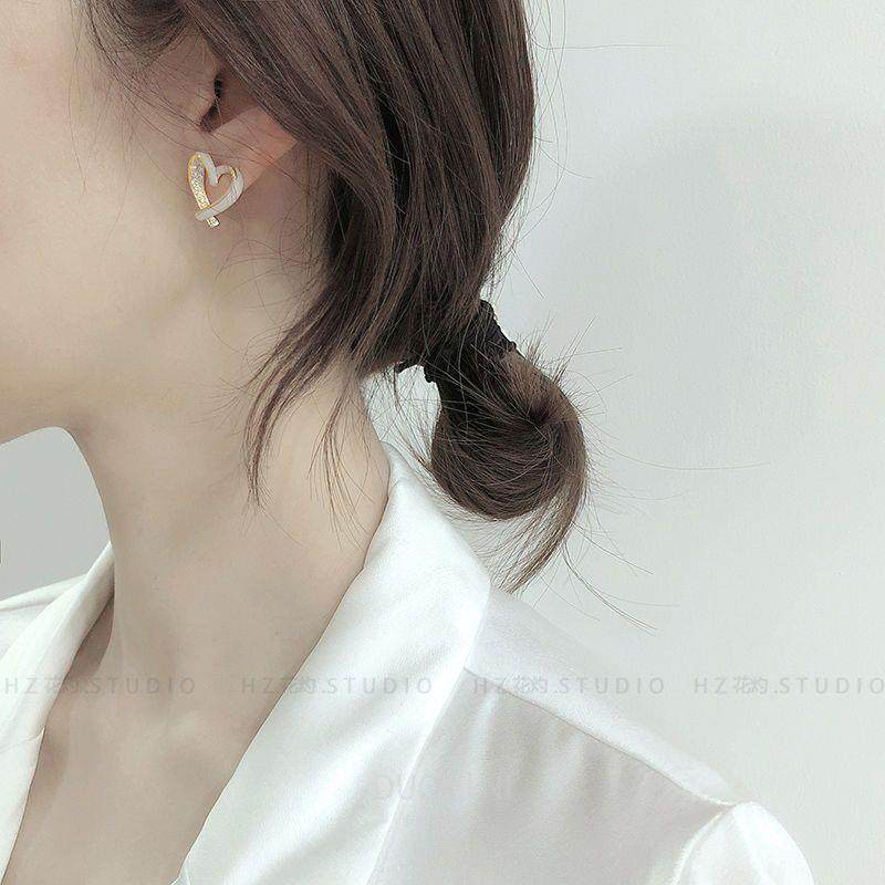 韩国简约气质滴油锆石爱心耳钉2023年新款潮网红耳饰耳环