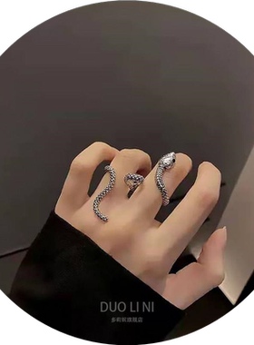 2026新款 冷淡风蛇形复古双指戒指潮小众设计时尚个性开口戒指