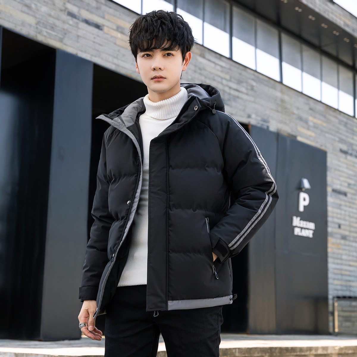 短款夹克bf棉衣男纯色加厚连帽冬季棉袄外套韩版百搭棉服加厚保暖