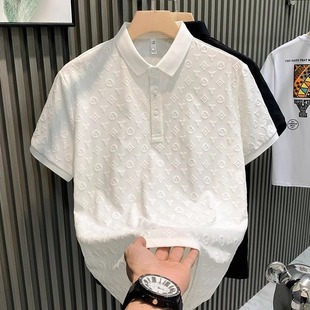 休闲翻领商务提花纯色T恤 欧货潮牌外贸POLO衫 短袖 男百搭夏季 新款