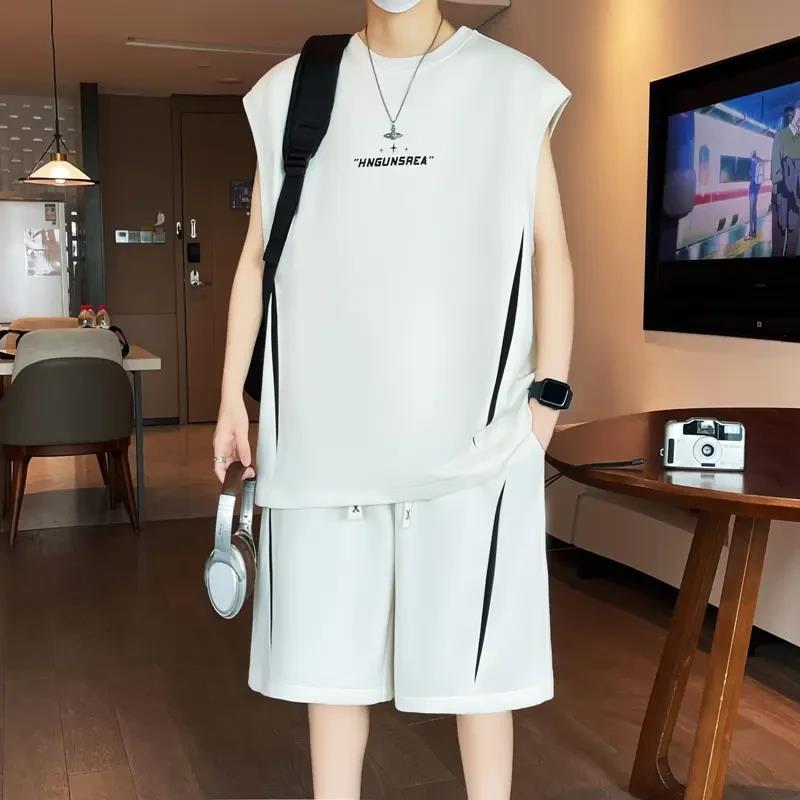 克勒贝特男装夏季新款青少年潮流休闲 ??运动无袖套装时尚百搭两