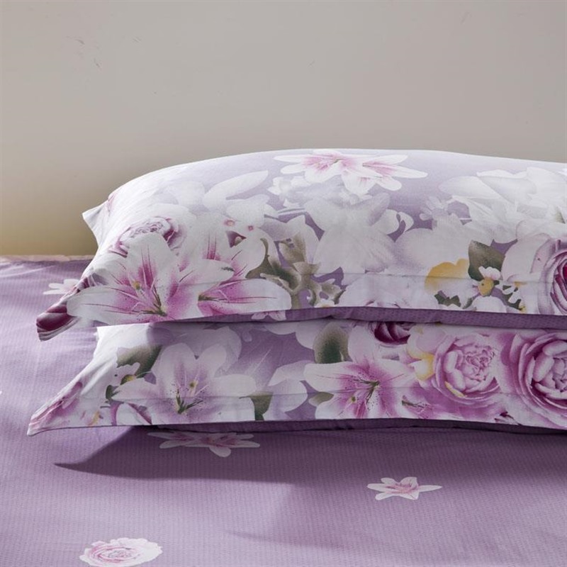全棉爱的花海紫枕套装纯棉斜纹布简约田园风信封式枕皮枕袋枕芯