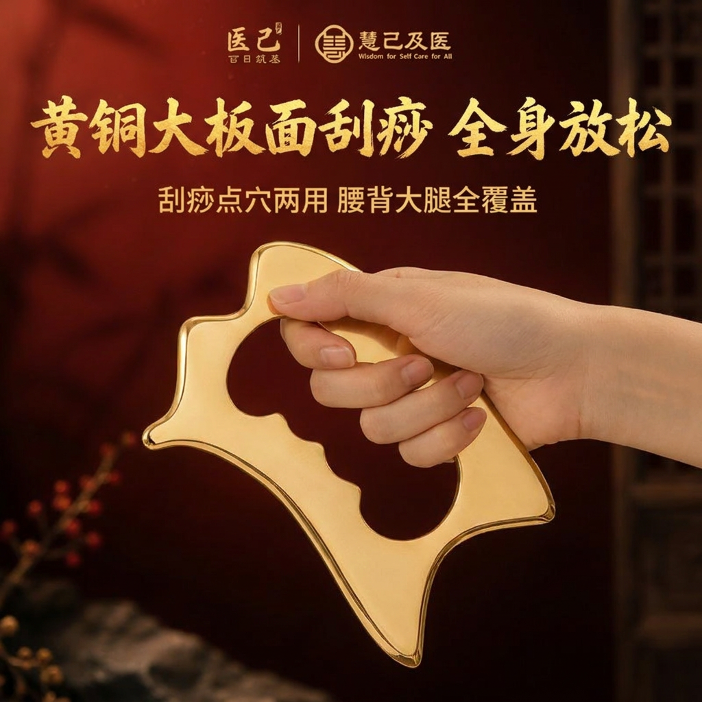 医己黄铜刮痧板筋膜刀背部肩颈大腿大面积刮痧点穴一体家用按摩器