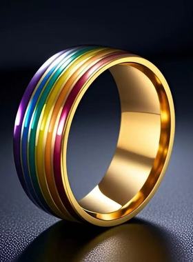 欧美男款不锈钢戒指彩虹指环彩色简约时尚个性钛钢戒指 指环批发