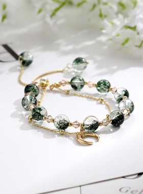 2025潮流个性小众月亮锆石双层水晶手链闺蜜批发绿幽灵精美饰品