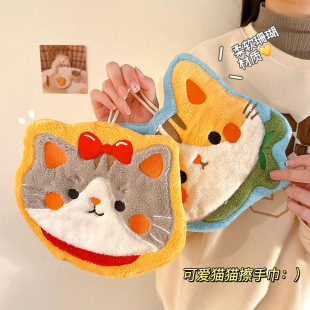 擦手帕卫生间吸水可爱猫头擦 厨房擦手布厂家批发珊瑚绒可挂式