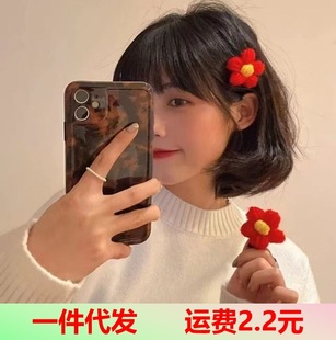送你一朵小红花胸针女学生徽章毛绒针织花朵别针衣服围巾胸花