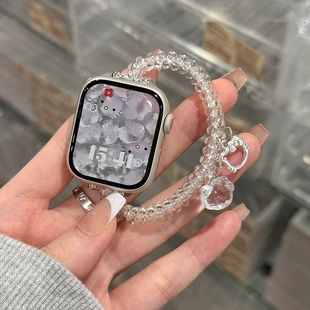适用华为fit4表带kitty猫透明电话绳发圈弹力腕带Fit4pro华为fit3腕带iwatchS10/9/8/7/6代se2女41mm表链45mm