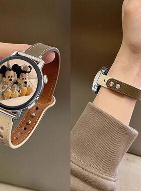 适用华为gt5表带新款小蛮腰双钉皮表带细款watch4/3pro高级感GT4女手表真皮反扣表带gt3荣耀magic2表带42mm