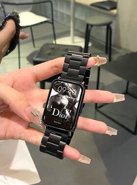 适用小米手环9pro表带新款不锈钢三株金属表带米8Pro手环精钢磁吸表链小米9pro金属钢带男女款原装表带22mm