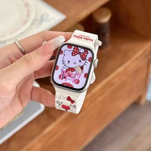 適用小米9Pro表帶ins可愛KT貓印花硅膠磁吸腕帶iwatchS11 7代se3女41mm百搭46mm華為Fit4紅米watch5