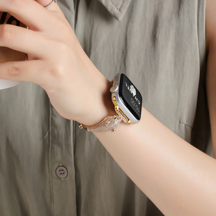 6代se2女41mm高级89Pro镶钻红米watch54腕带 适用华为Fit4表带fit3满天星闪钻豹子头金属表链iwatchS10