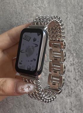 适用小米手环9pro表带ins新款爱心金属钢带9pro爱心纹金属小米8PRO替换带配件小米9Pro表链高级女8Pro腕带