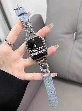 适用红米watch6表带新款牛仔帆布拼金属表链Redmi3代青春版表带红米watch5/4真皮小米9Pro表带华为fit2女表链