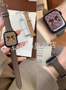 适用红米watch5表带ins小菱格细款真皮质表带小米9Pro小香风柔软皮质表带小米Redmiwatch4/3代青春版秋冬腕带