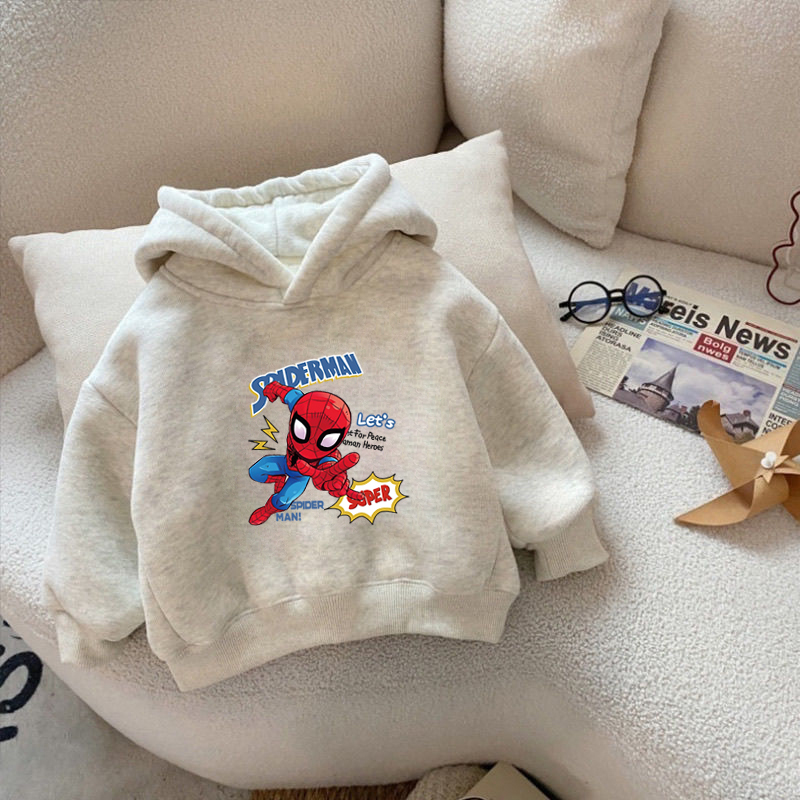 100%纯棉男童加绒加厚连帽卫衣2025秋冬新款儿童宝宝卡通动漫上衣