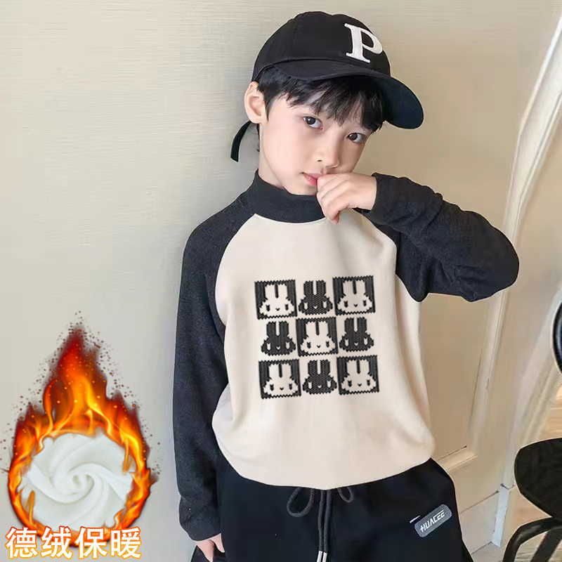 男童半高领双面德绒打底衫秋冬帅气修身长袖T恤儿童宝宝保暖上衣