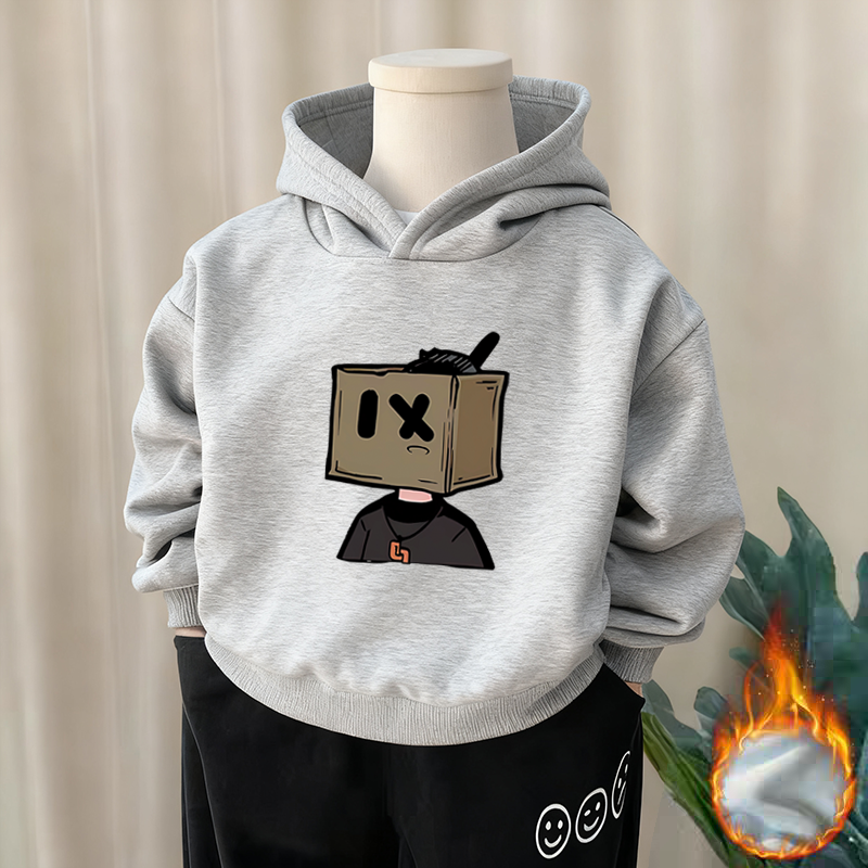 100%纯棉男童加绒加厚连帽卫衣秋冬新款小孩儿童宝宝卡通动漫上衣