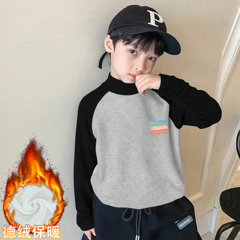 男童德绒半高领插肩长袖t恤2025秋冬季中小儿童宝宝卡通帅气上衣
