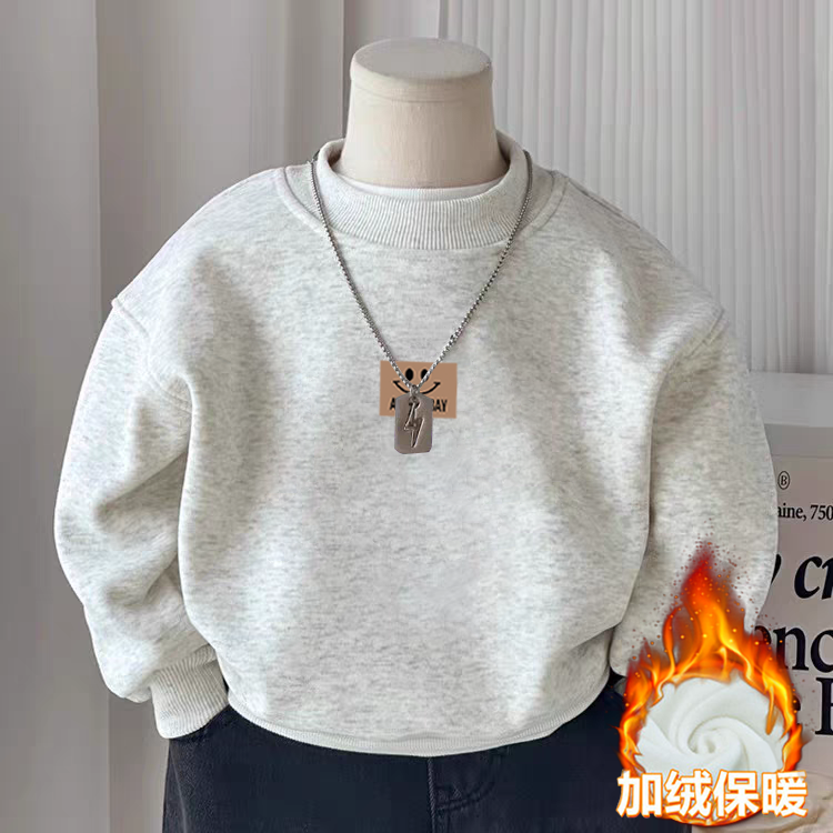 纯棉男童加绒加厚圆领卫衣2025秋冬新款中大儿童宝宝卡通简约上衣