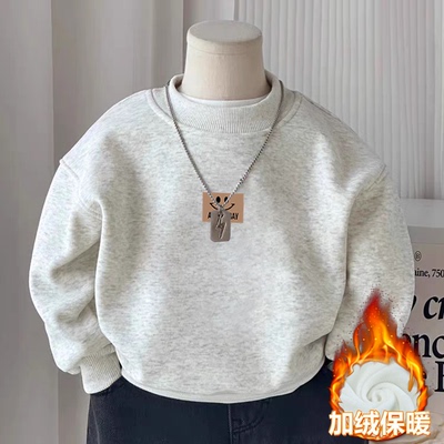 纯棉男童加绒加厚圆领卫衣2025秋冬新款中大儿童宝宝卡通简约上衣