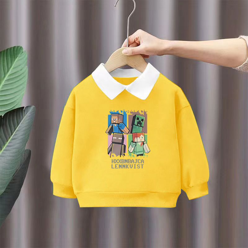 100%纯棉男童装Polo领卫衣春秋季新款儿童宝宝卡通帅气印花上衣服