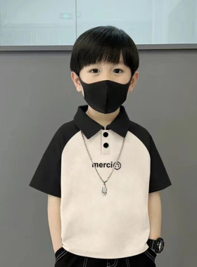 100%纯棉撞色翻领短袖T恤男童polo衫夏季中小儿童装男孩帅气上衣