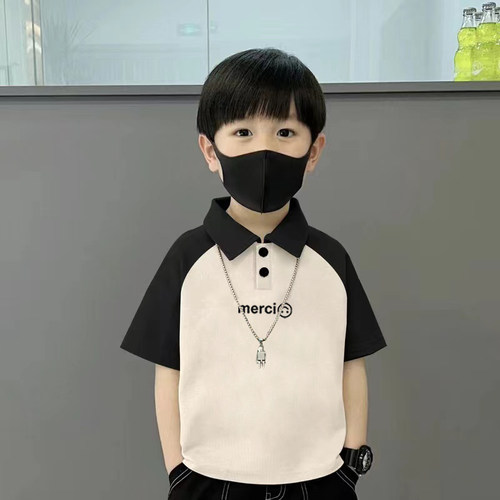 100%纯棉撞色翻领短袖T恤男童polo衫夏季中小儿童装男孩帅气上衣