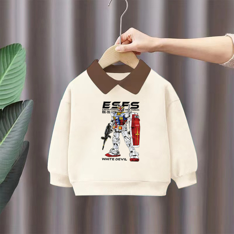 纯棉男童拼色Polo领卫衣春秋季儿童宝宝男孩卡通帅气印花翻领上衣