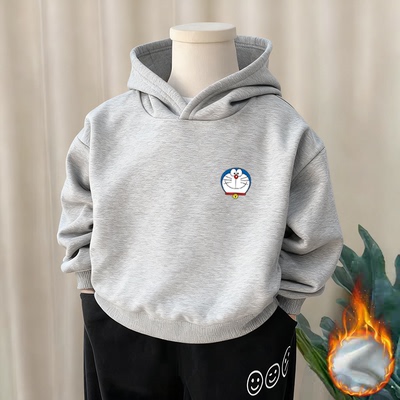 100%纯棉男童加绒加厚连帽卫衣2025秋冬新款儿童宝宝卡通帅气上衣