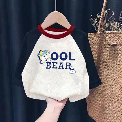 纯棉男童插肩长袖T恤2025春秋季新款中大儿童宝宝休闲圆领打底衫