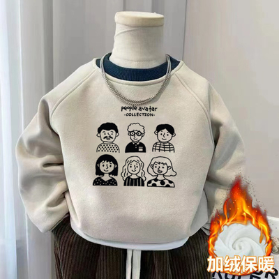 100%纯棉男童加绒加厚插肩长袖卫衣秋冬新款儿童宝宝洋气保暖上衣