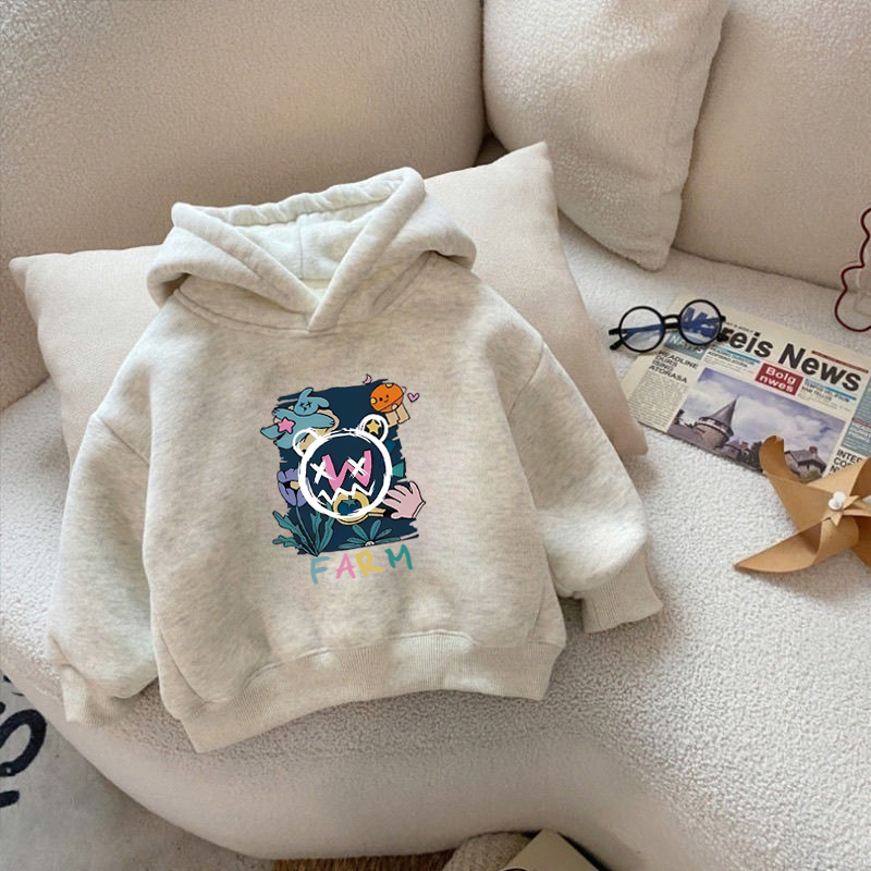 100%纯棉男童加绒加厚连帽卫衣秋冬新款小孩儿童宝宝时尚卡通上衣