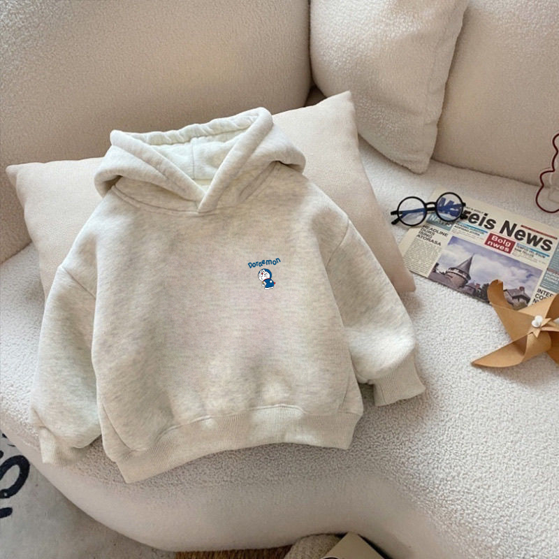 100%纯棉男童加绒加厚连帽卫衣2025秋冬新款儿童宝宝简约印花上衣