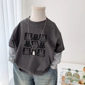 儿童宝宝洋气百搭休闲上衣 新款 100%纯棉男童假两件长袖 T恤春秋季