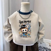 100%纯棉男童拼色圆领加绒卫衣秋冬新款 上衣 中小儿童宝宝卡通韩版