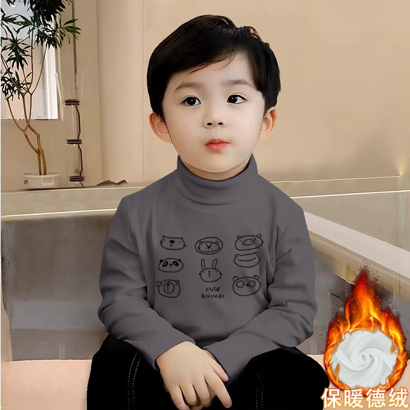 男童半高领磨毛德绒打底衫秋冬新款长袖T恤儿童宝宝内搭保暖上衣