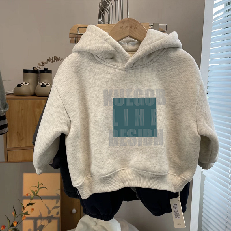 100%纯棉男童加绒加厚连帽卫衣秋冬新款中小儿童宝宝百搭印花上衣