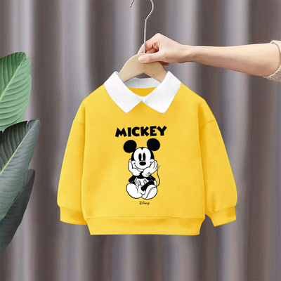 纯棉男童洋气POLO领长袖卫衣2025春秋装儿童宝宝卡通上衣薄款外套