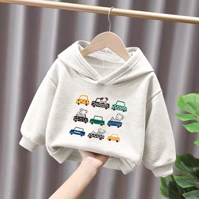 100%纯棉男童加绒加厚连帽卫衣秋冬新款中小儿童宝宝外穿卡通上衣