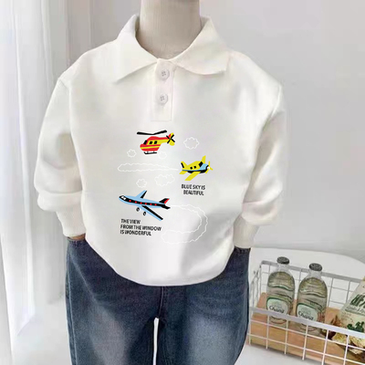 纯棉男童POLO长袖t恤2025春秋季新款小孩儿童宝宝时尚印花打底衫