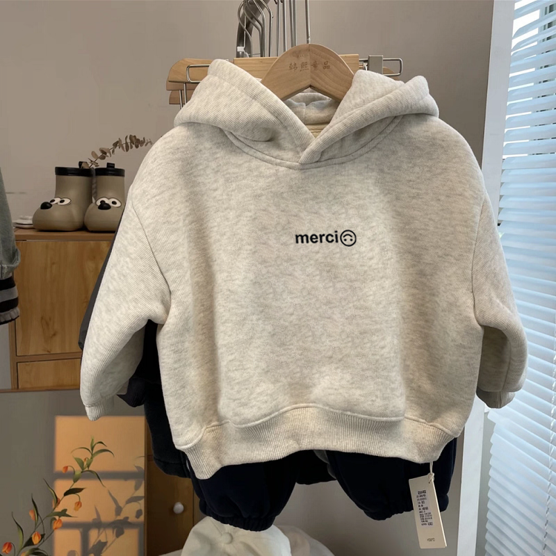 纯棉男童加绒加厚连帽卫衣2025秋冬新款中小儿童宝宝卡通简约上衣