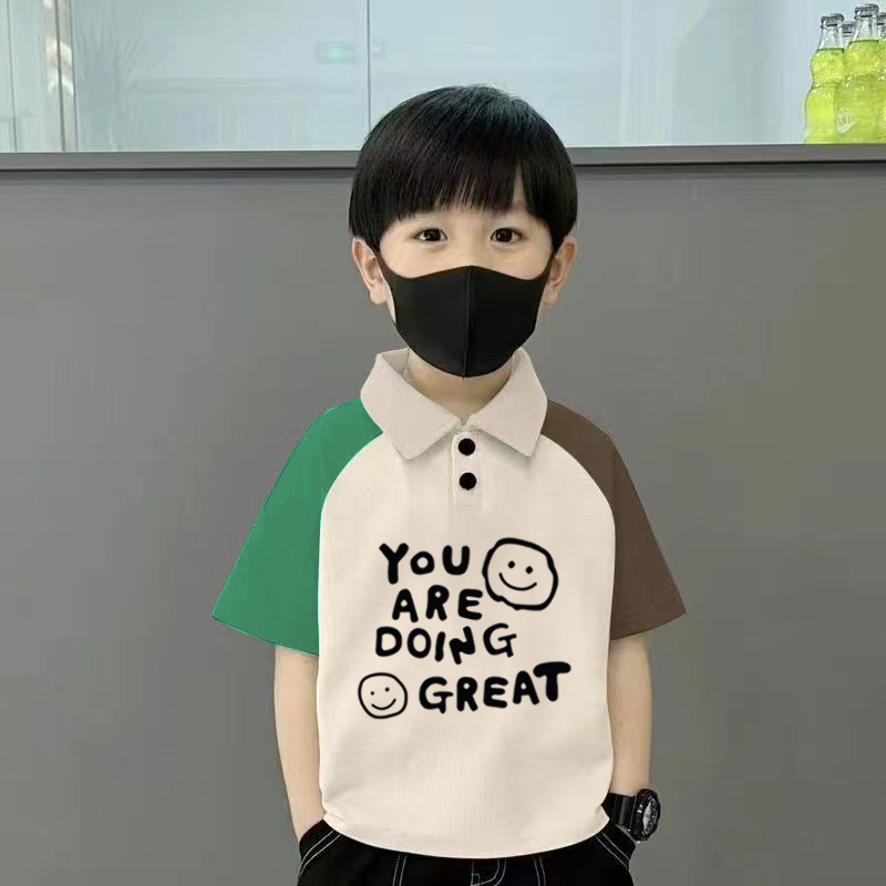 100%纯棉男童插肩polo翻领短袖T恤2025夏季新款儿童宝宝时尚上衣