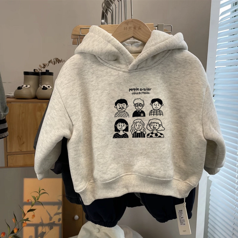 100%纯棉男童加绒加厚连帽卫衣秋冬新款中小儿童宝宝卡通时尚上衣