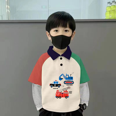 100%纯棉男童polo翻领长袖t恤2025春秋小孩儿童宝宝韩版帅气上衣