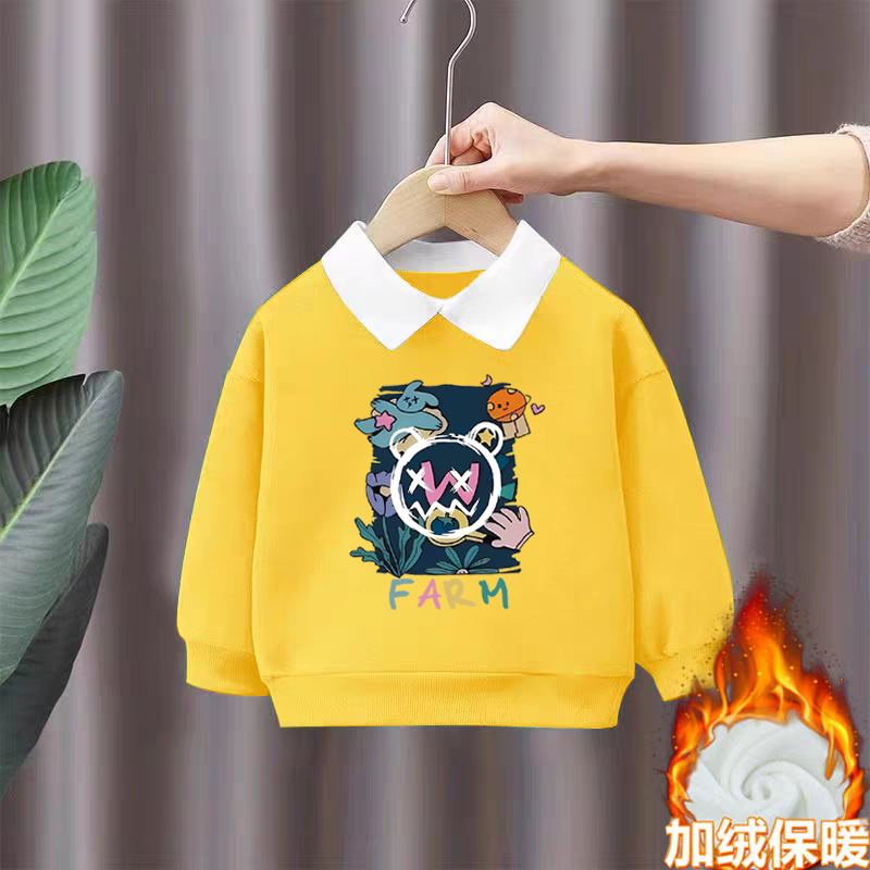 100%纯棉男童POLO翻领加绒加厚卫衣秋冬新款儿童宝宝休闲卡通上衣