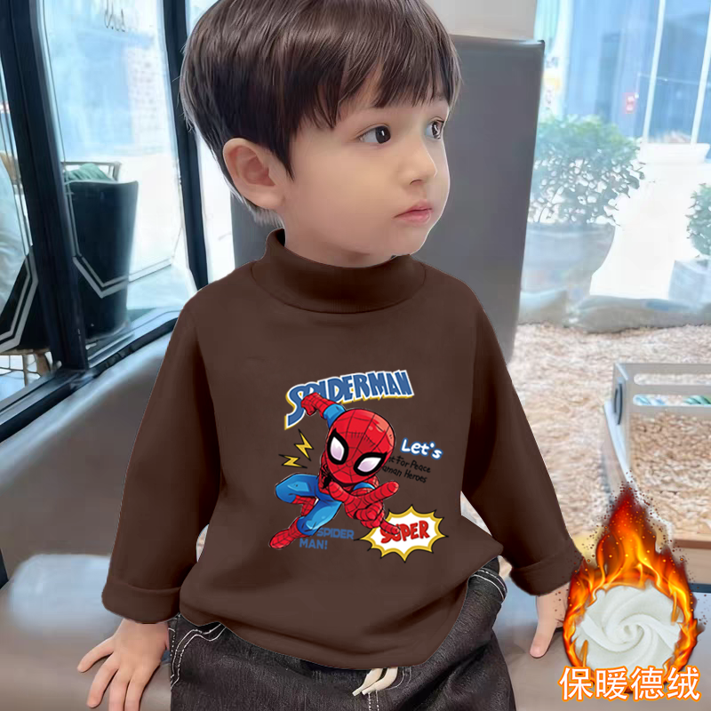 男童半高领德绒长袖T恤2025秋冬季新款中小儿童宝宝卡通动漫上衣