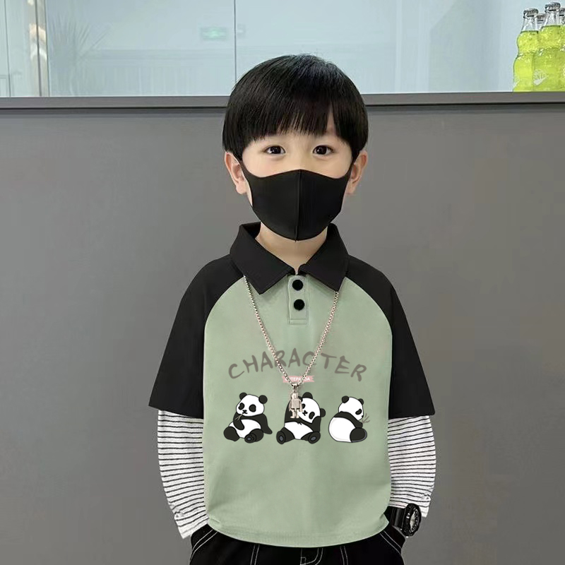 纯棉拼接长袖T恤男童polo衫2025春秋装新款小孩儿童卡通帅气上衣